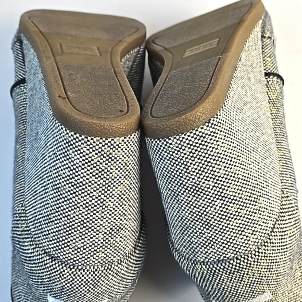 Toms Desert Wedge Linen Tweed Black White Metallic Gold Lace-up Ankle Bootie